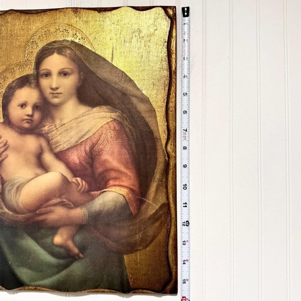 Vintage Italian Florentine Raphael Sistine Madonna Child Gold Gilt Wall Plaque
